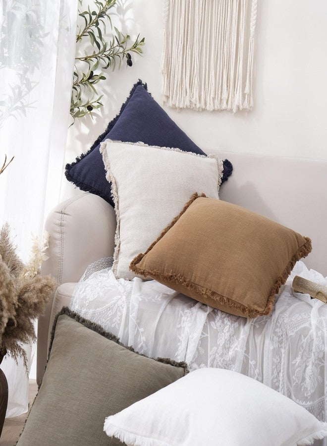 Foindtower Decorative Linen Fringe Throw Pillow Covers Cozy Boho Farmhouse Cushion Cover with Tassels Soft Accent Pillowcase for Chair Sofa Bed Living Room Home Decor, 16×16 Inch, 1PC, Khaki Brown - Image 5